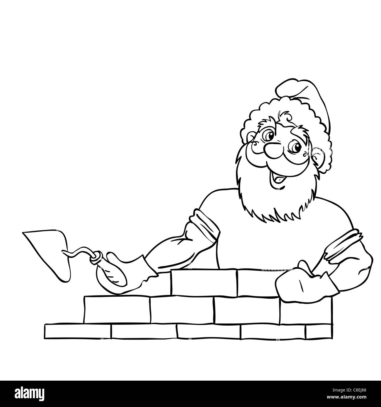 Santa Claus muscular construit une maison de brique. Banque D'Images