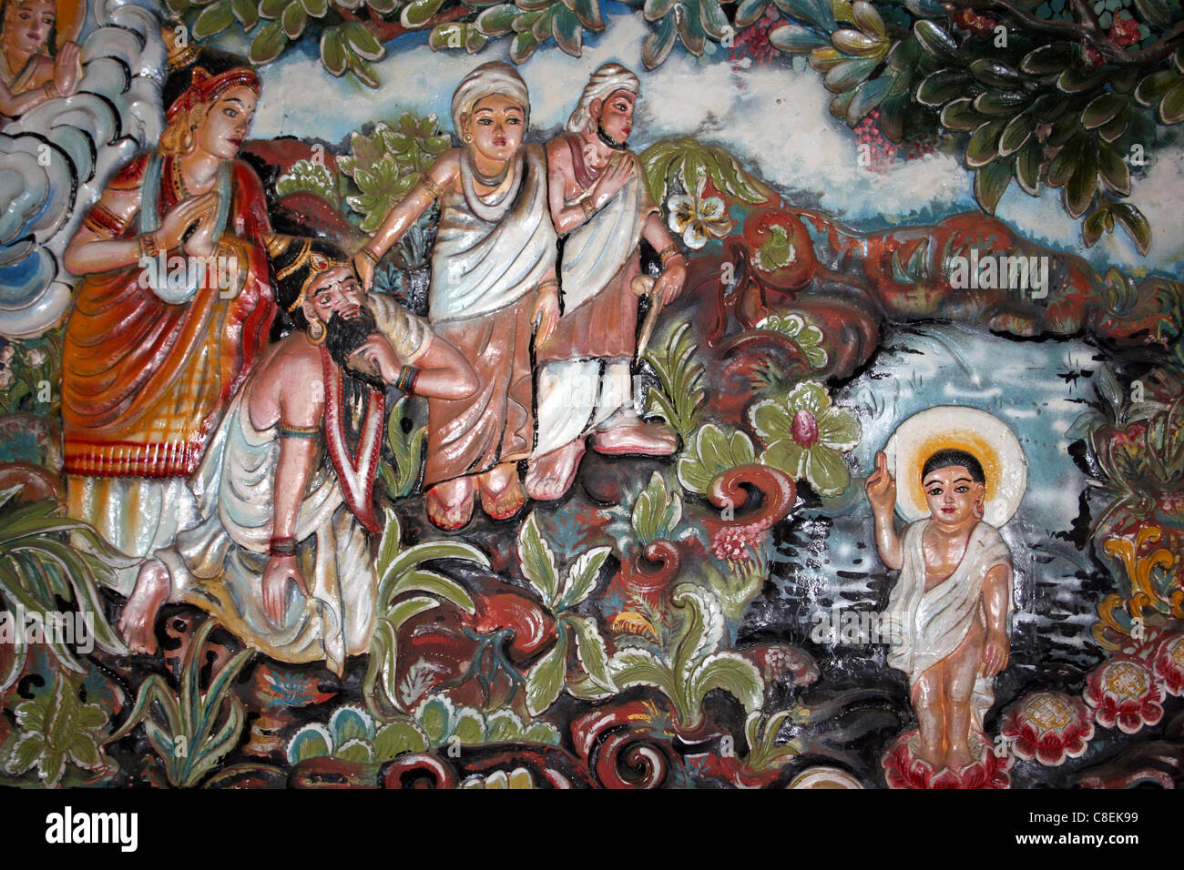 Panneau représentant Bouddha dans Brahmavira Fables Arama Temple Bouddhiste,  Bali Photo Stock - Alamy