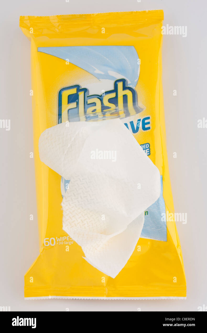 Sachet de 60 armure solide Flash texturé citron frais lingettes de nettoyage en profondeur Banque D'Images