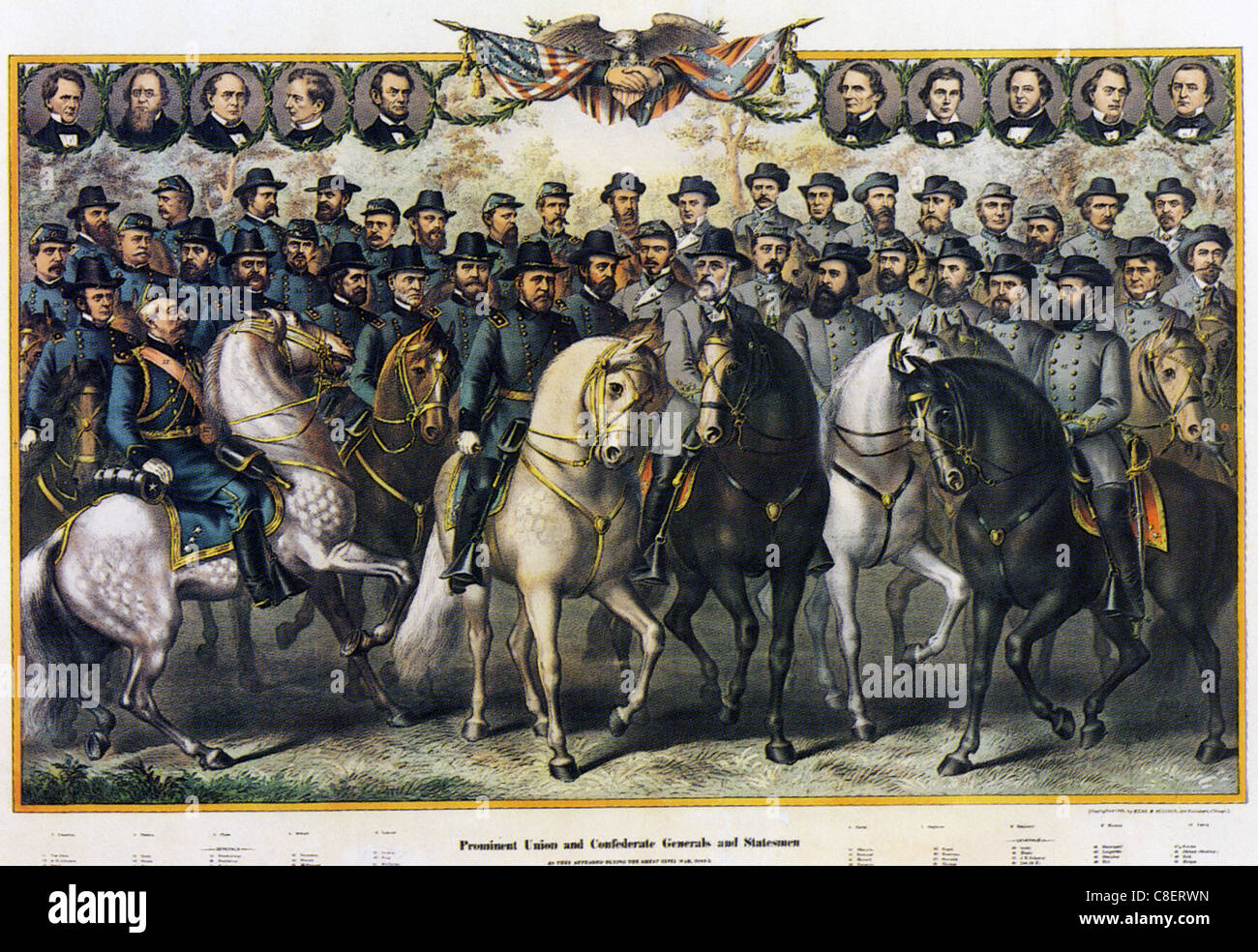 Guerre civile américaine Portraits des principaux participants militaires et politiques des deux côtés publié en 1885 Banque D'Images
