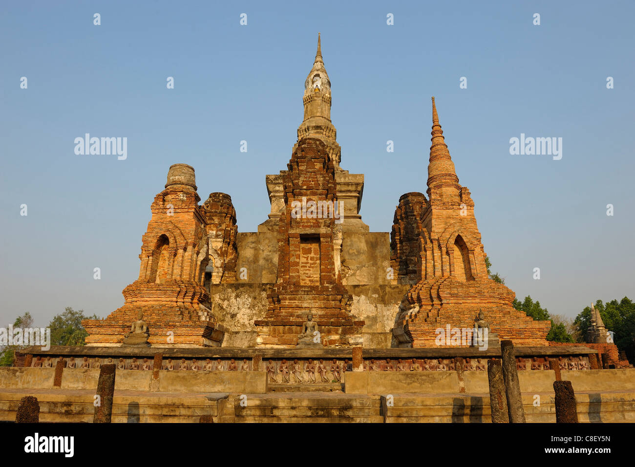 Wat Mahathat, Sukhothai, Parc historique, l'UNESCO, Patrimoine Mondial, Site, Thailande, Asie, Banque D'Images