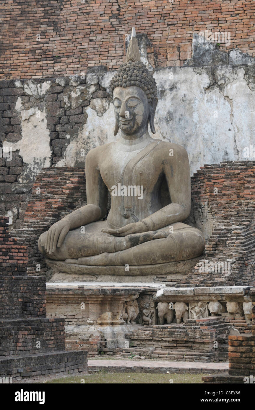 Wat Mahathat, Sukhothai, Parc historique, l'UNESCO, Patrimoine Mondial, Site, Thailande, Asie, Banque D'Images