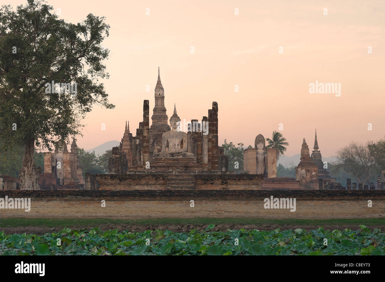 Wat Mahathat, le parc historique de Sukhothai, Sukhothai, Thaïlande, Asie,, Banque D'Images