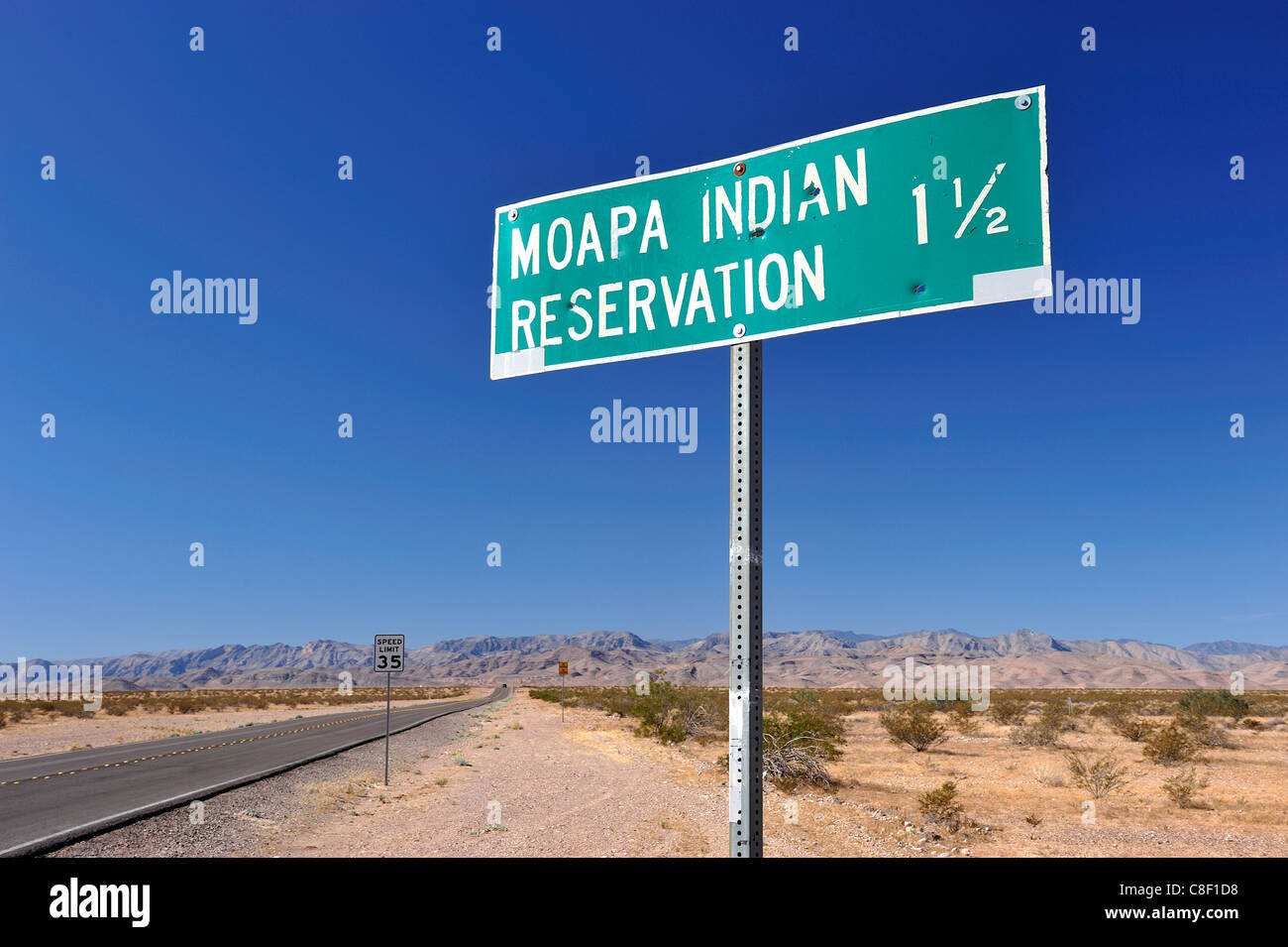Street, signer, Moapa, Indienne, réservation, Nevada, USA, United States, Amérique, road Banque D'Images