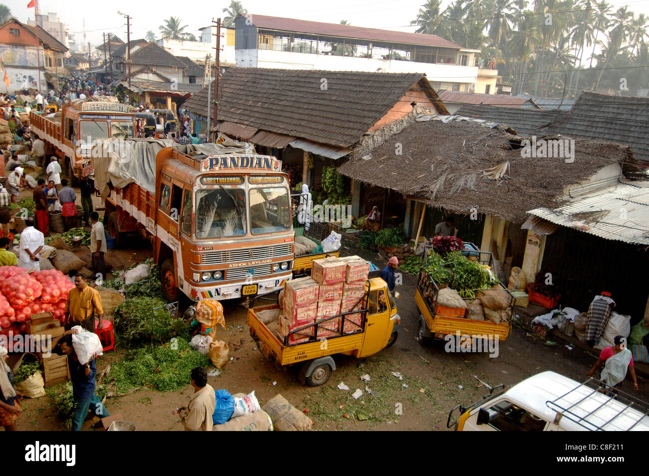 Vue sur le marché aux légumes, Chalai, Trivandrum, Kerala, Inde Banque D'Images