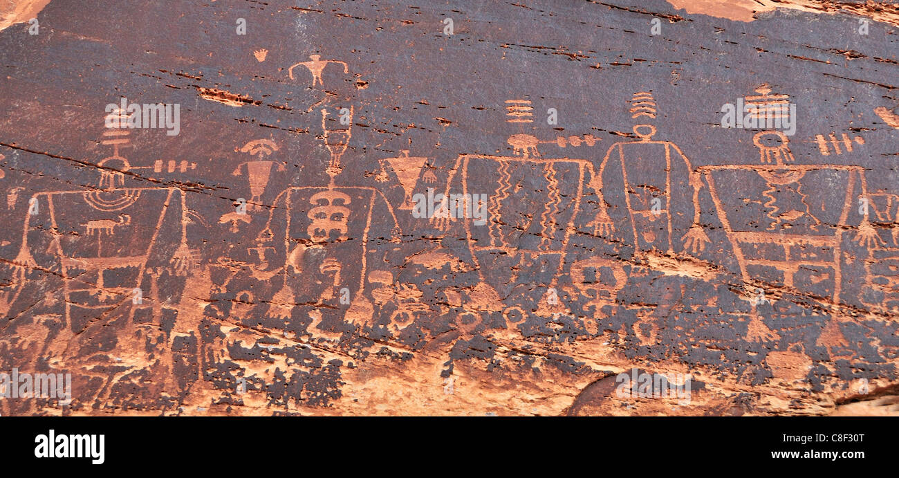 Pétroglyphes Anasazi, Butler, laver, San Juan, Bluff, du Plateau du Colorado, Utah, USA, United States, Amérique, Banque D'Images