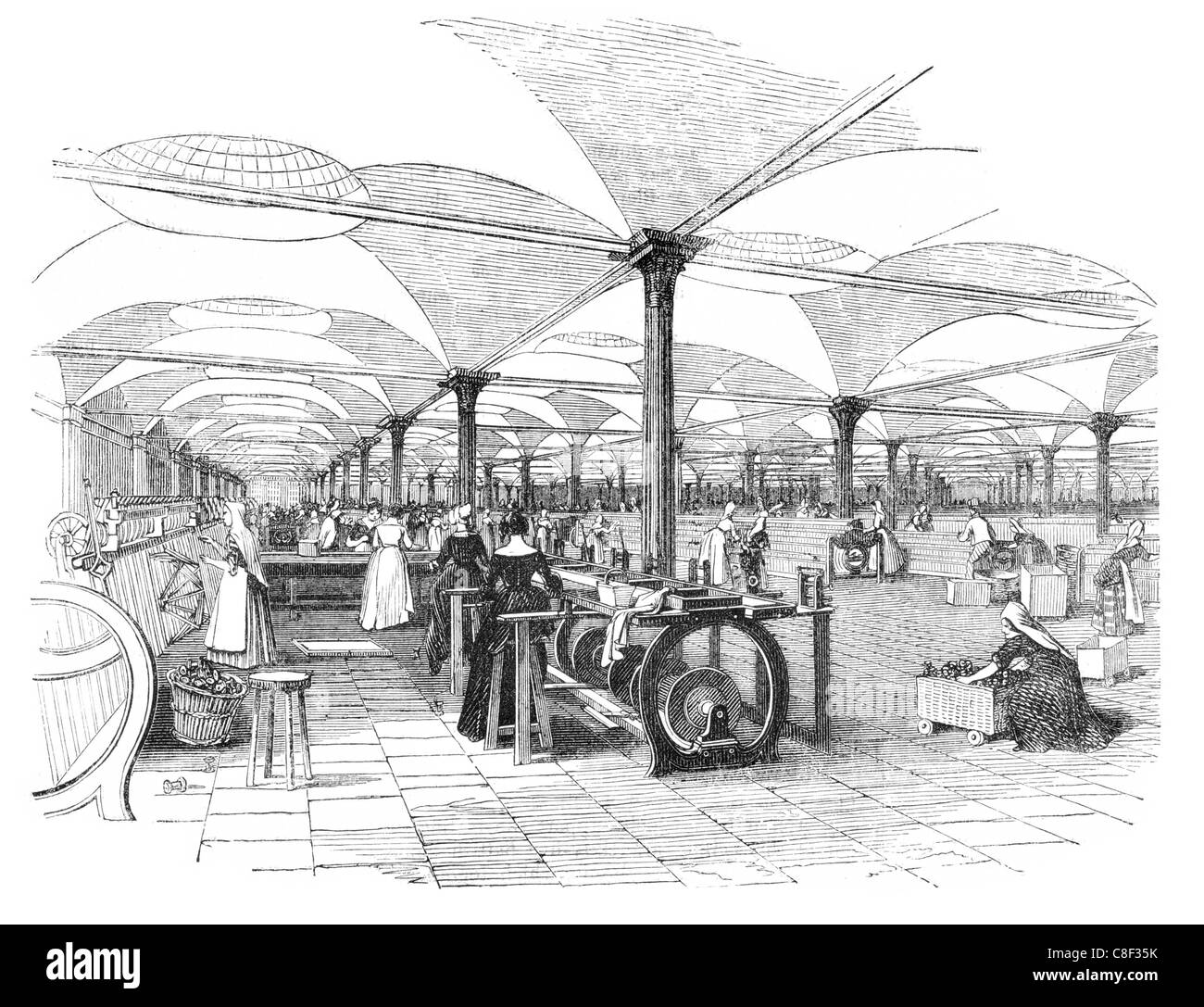 L'intérieur de l'usine de lin Marshall mills Leeds filage , Banque D'Images