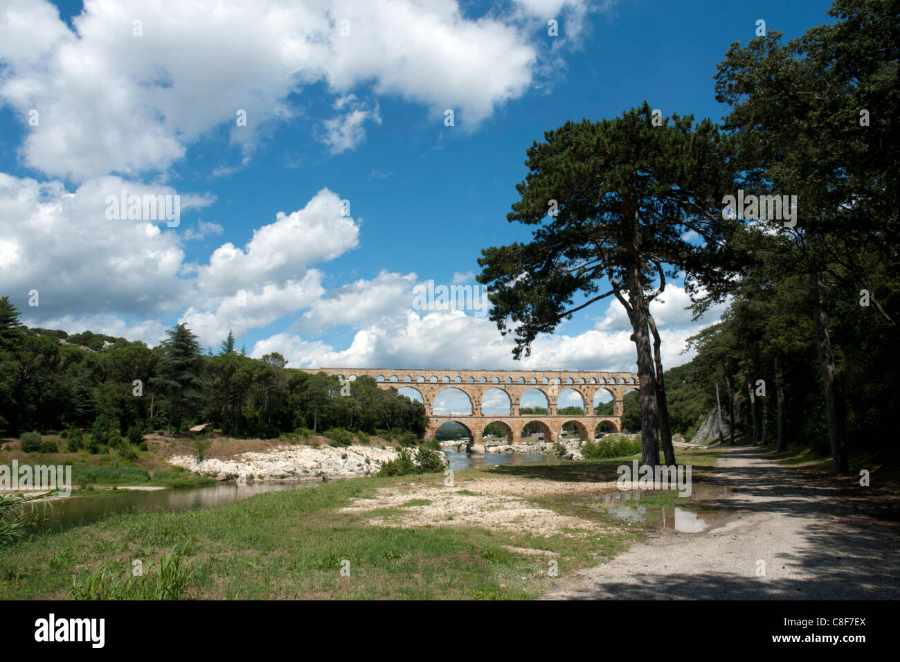 La France, Gard, Languedoc-Roussillion, Pont du Gard, aqueduc romain,, pont, Pont du Gard, de l'architecture, les ponts, le lieu d'intere Banque D'Images