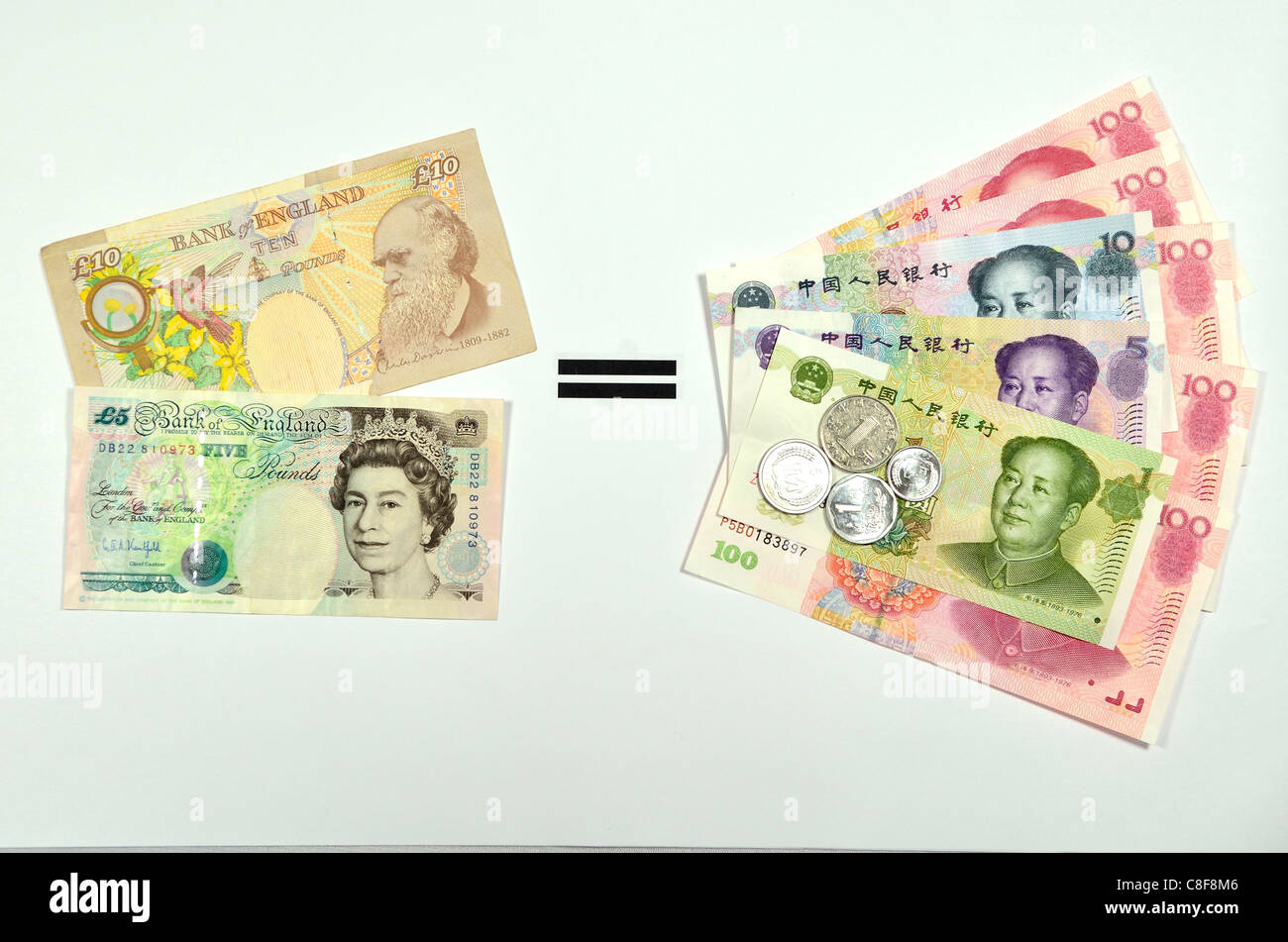 Livre britannique égale à Yuan chinois. Banque D'Images
