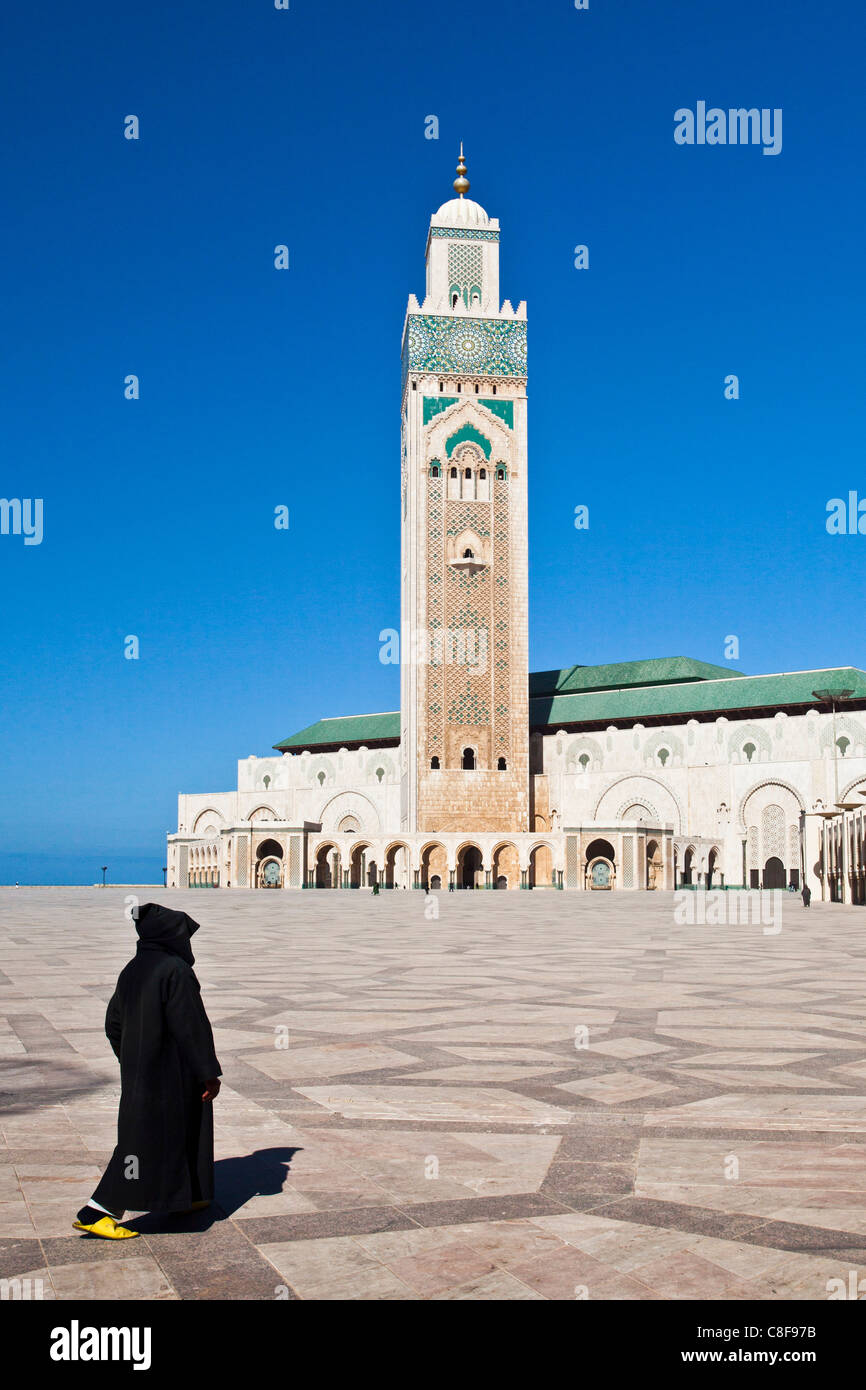 Le Maroc, l'Afrique du Nord, d'Afrique, Casablanca, Hassan II, mosquée, plus haut, haut, minaret, 210 ms, personne, manteau Banque D'Images