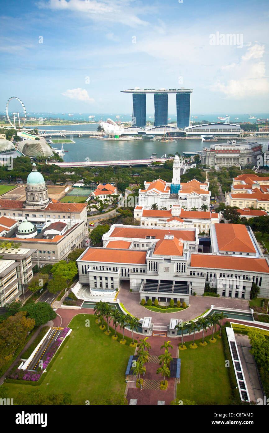 En Asie, Singapour, ville, ville, le parlement, le Marina Bay Sands, Bay, Port, port, look, bref, d'en haut Banque D'Images