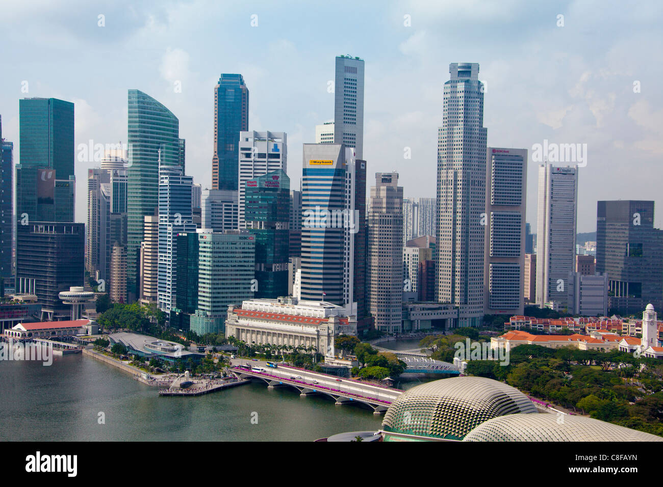 Singapour, en Asie, du bâtiment, de la construction de l'Esplanade, le centre-ville, Skyline, gratte-ciel, ville, ville, Banque D'Images