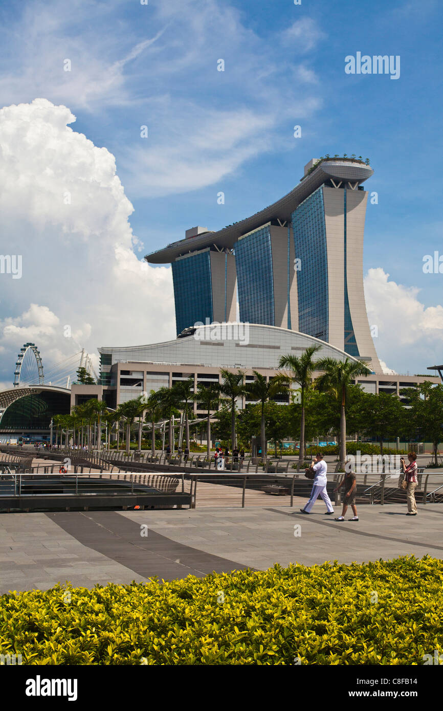 Singapour, Asie, Marina Bay Hotel, hôtel, l'architecture, Moulder, banque, promenade, palmiers Banque D'Images