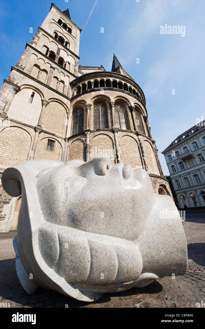 La sculpture de la cathédrale de Bonn face dessous, Bonn, Rhénanie du Nord Westphalie, Allemagne Banque D'Images