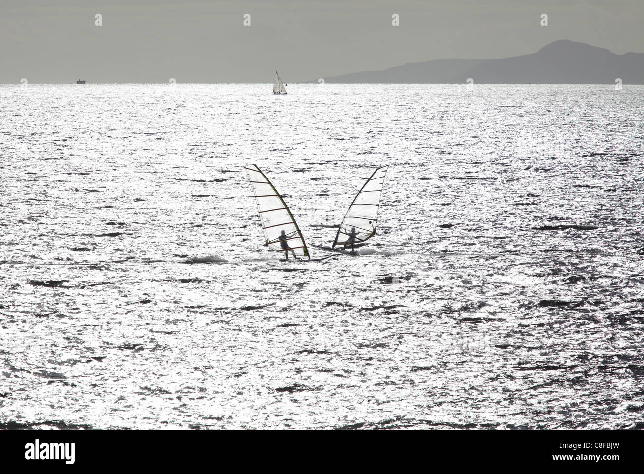 Planche à voile dans l'estuaire de la Clyde près de la ville de Largs en Ayrshire Scotland UK Banque D'Images