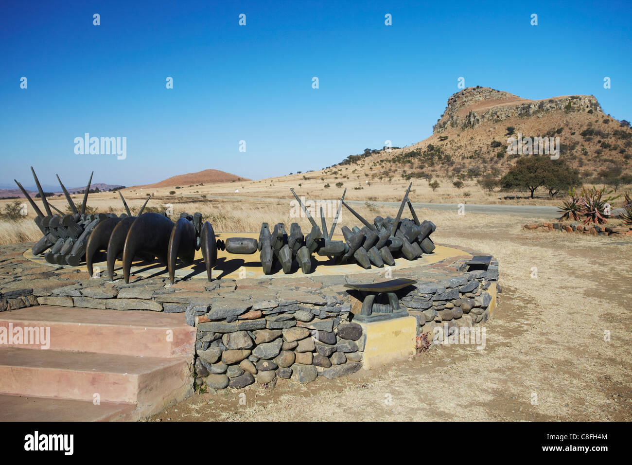 Mémorial zoulou à l'Isandlwana, Thukela, KwaZulu-Natal, Afrique du Sud Banque D'Images