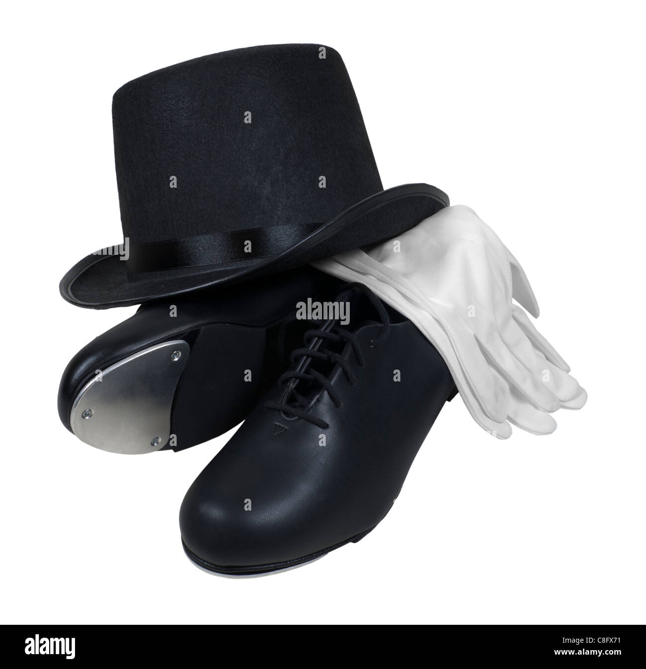 Appuyez sur cuir chaussures avec un chapeau avec des gants blancs pour un entretien - chemin inclus Banque D'Images