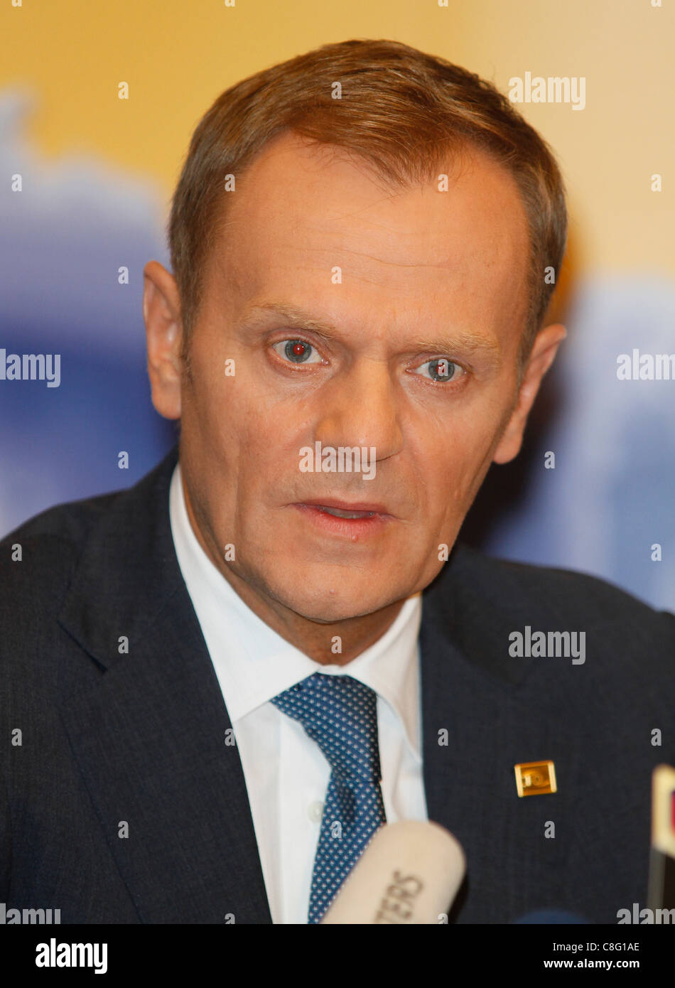 DONALD TUSK, PREMIER MINISTRE DE LA POLOGNE 23 octobre 2011 Bâtiment Justus Lipsius, Bruxelles BELGIQUE Banque D'Images
