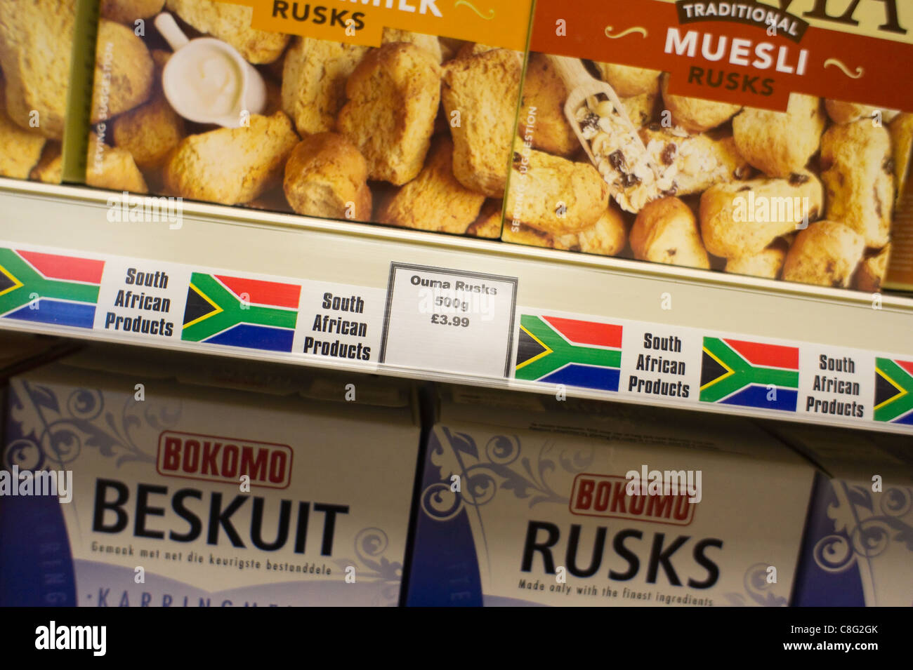 Les produits alimentaires d'Afrique du Sud dans un shop UK, Londres, 2011 Banque D'Images