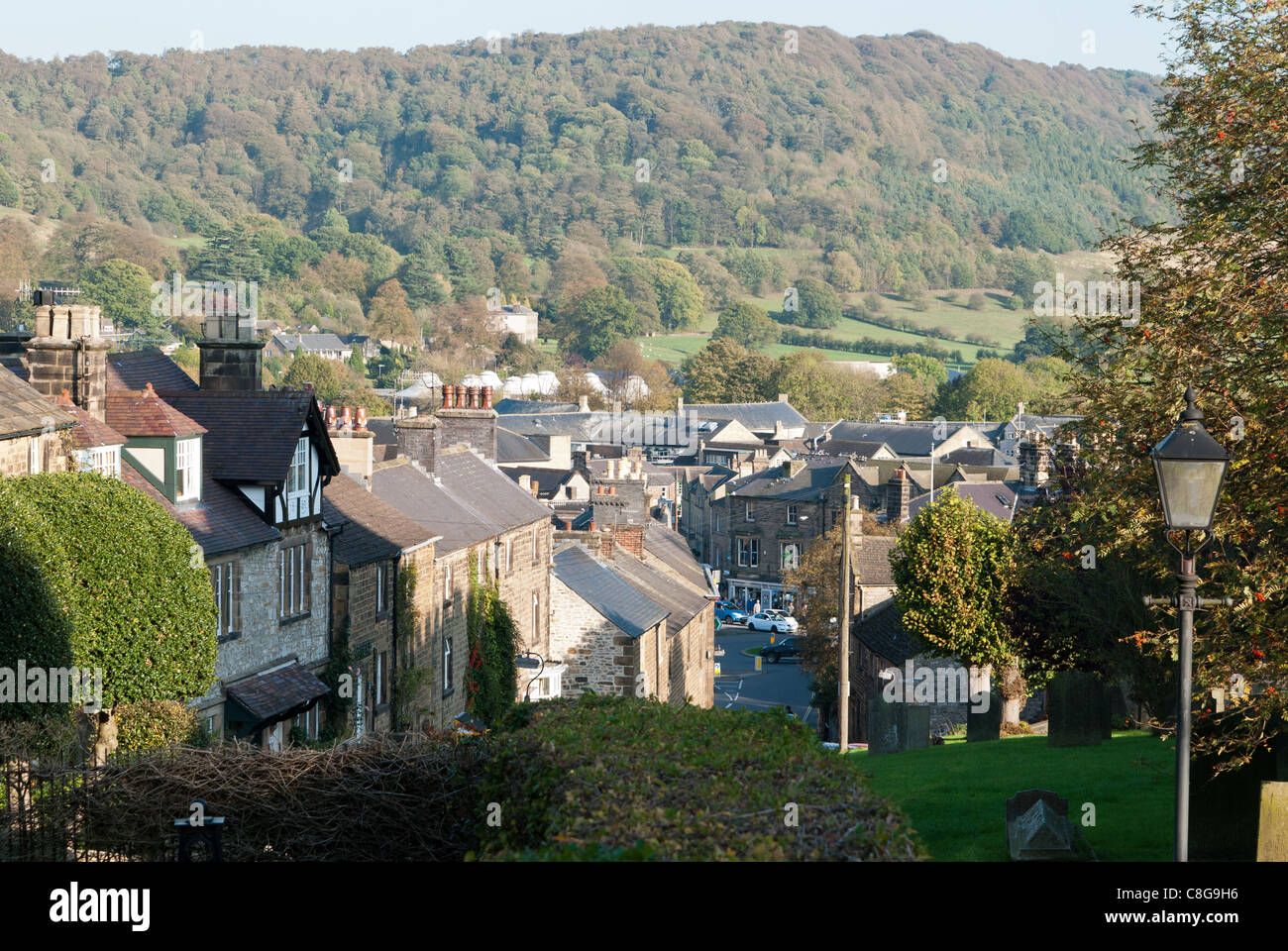 Cottages en pierre typique dans le Peak District Ville de Bakewell, Derbyshire Banque D'Images