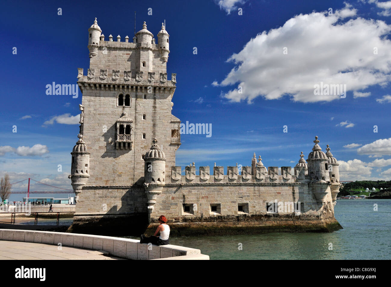 Portugal, Lisbonne manuélin : Tour de Belém en marge du Tage Banque D'Images