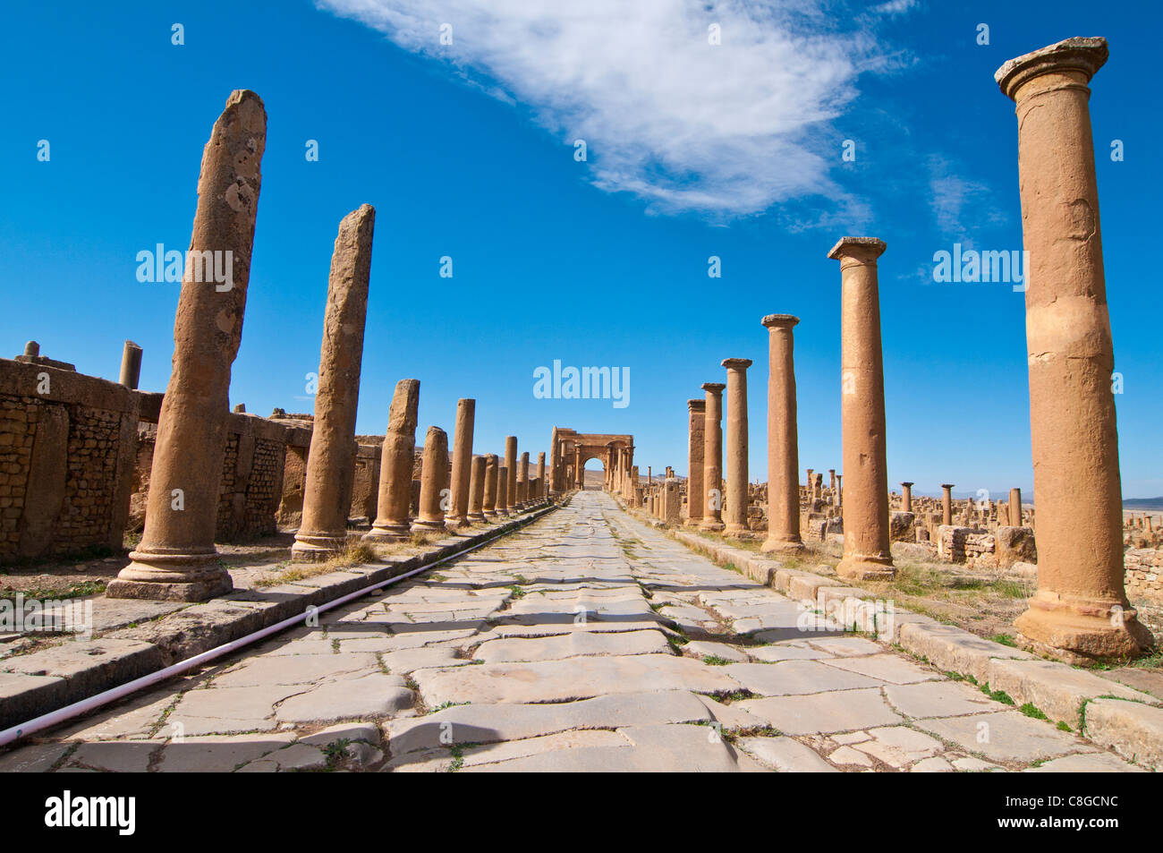 Les vestiges romains, Timgad, Site du patrimoine mondial de l'UNESCO, l'Algérie, l'Afrique du Nord Banque D'Images