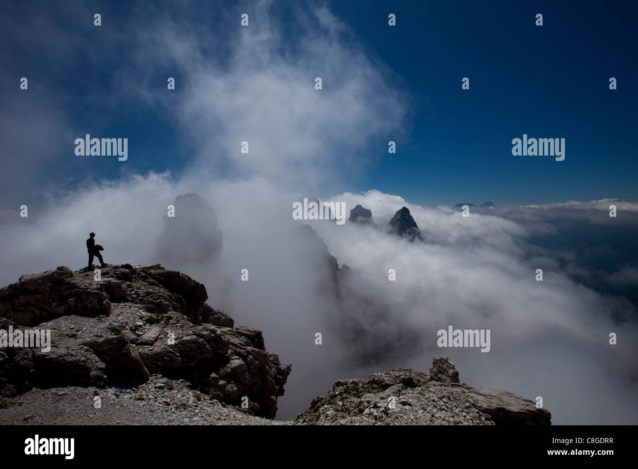 Vue depuis le haut de Sfornioi Nord mont 2410 mètres au-dessus du niveau de la mer, Dolomites, Alpes orientales, Veneto, Italie Banque D'Images