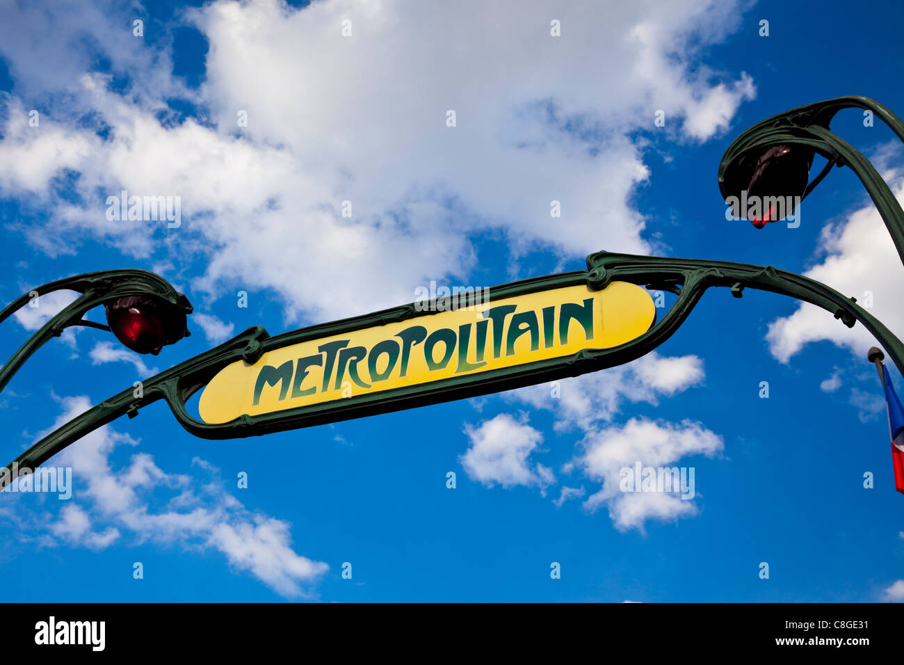 Art Nouveau d'origine, signe pour le métro de Paris, Paris, France Banque D'Images