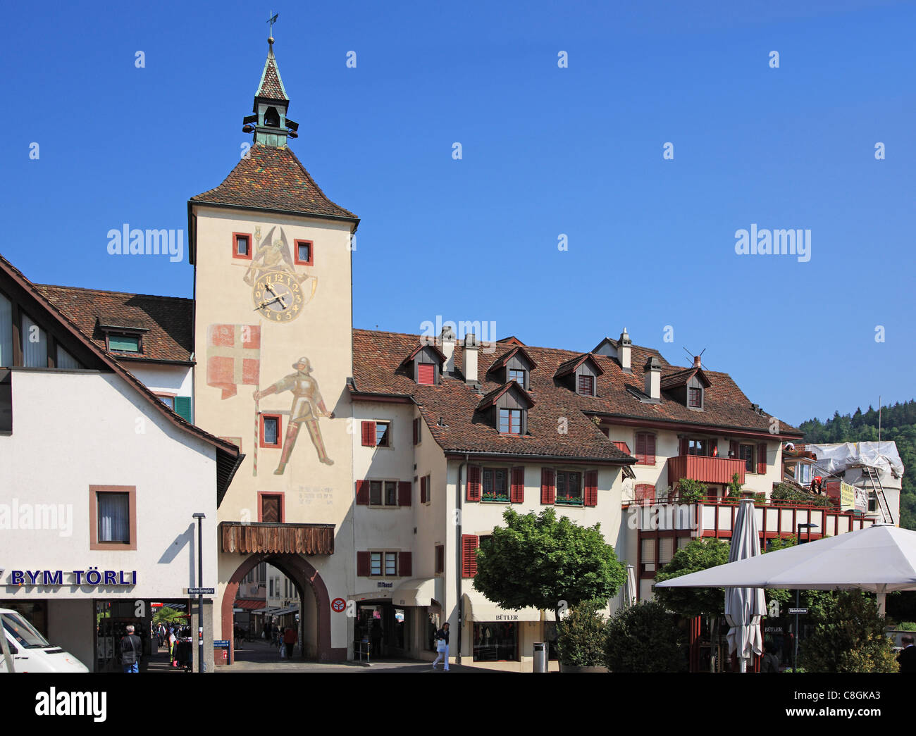 Les voyages, de la géographie, de l'architecture, la culture, l'histoire, l'Europe, suisse, Bâle-Campagne, Liestal, Ville, Tour, porte, façade, Jour, Peop Banque D'Images