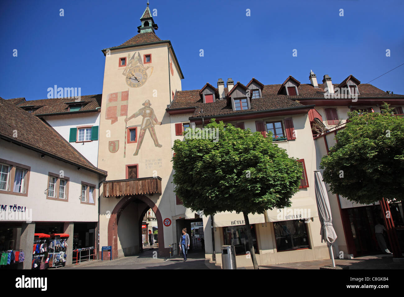 Les voyages, de la géographie, de l'architecture, la culture, l'histoire, l'Europe, suisse, Bâle-Campagne, Liestal, Ville, Tour, porte, façade, Jour, Peop Banque D'Images