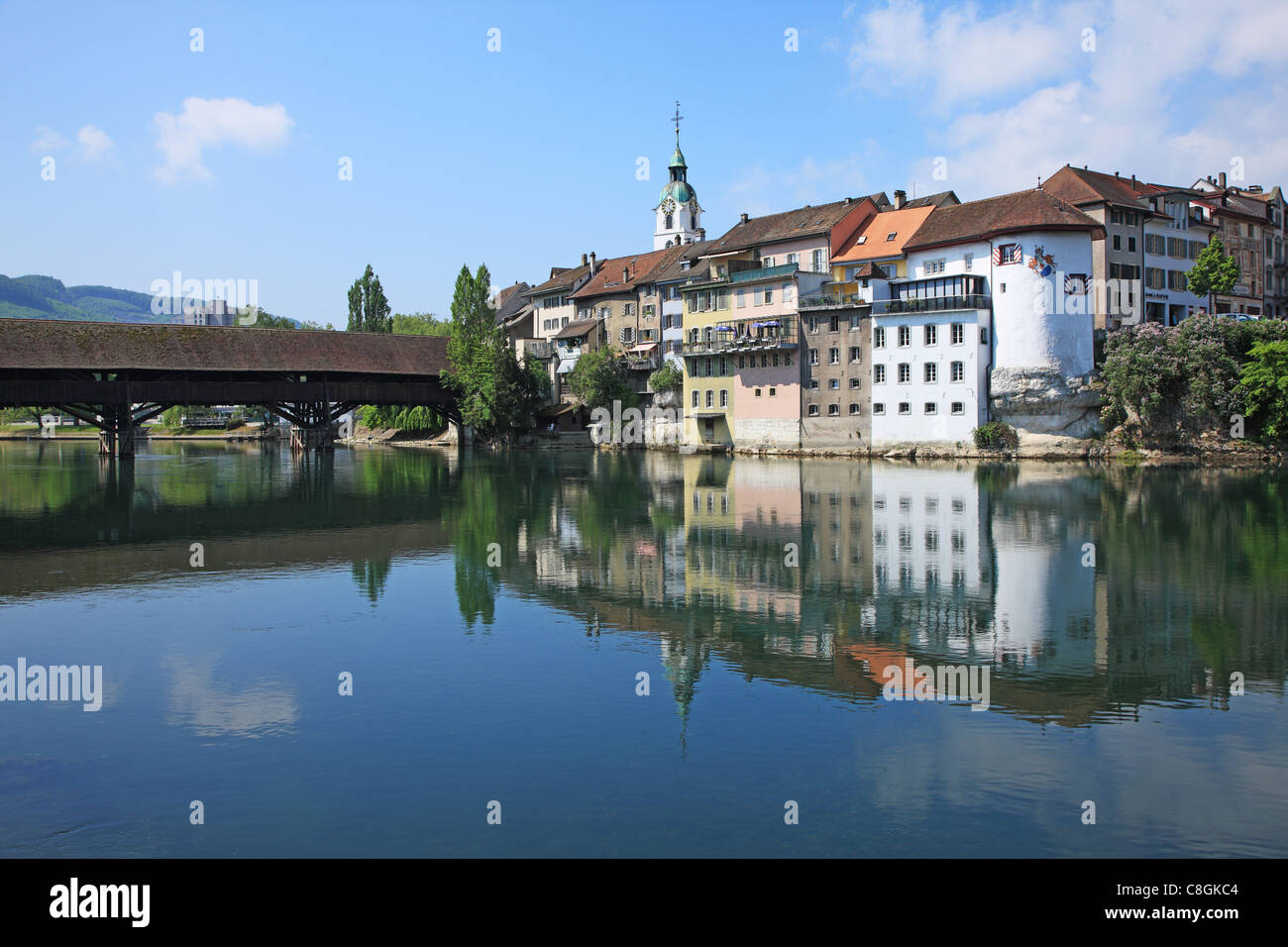 Les voyages, de la géographie, de l'architecture, la culture, l'histoire, l'Europe, Suisse, Soleure, Olten, Ville, Tour, façade, rivière, pont, Da Banque D'Images