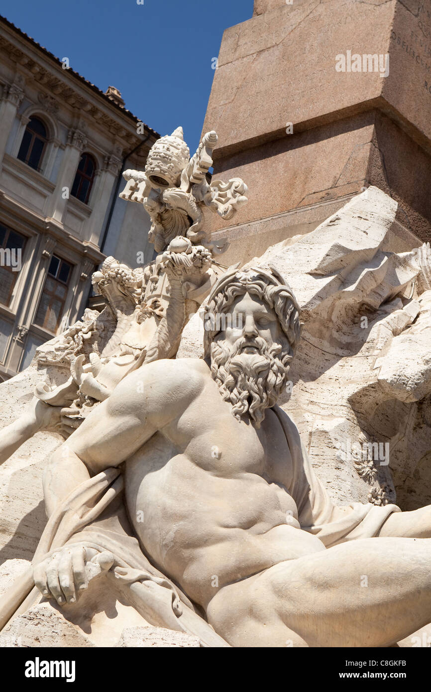 'Rome Fontana dei Fiumi" ou "Fontaine des Quatre Fleuves' à la Piazza Navona. Banque D'Images