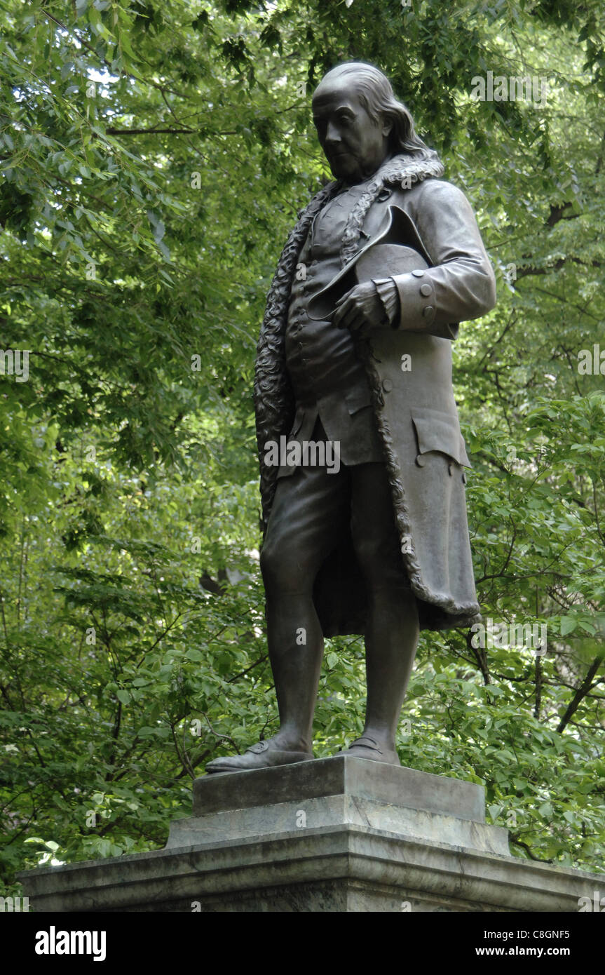 Franklin, Benjamin (1706-1790). Homme d'État américain et de scientifique. Statue. Boston. Le Massachusetts. Banque D'Images