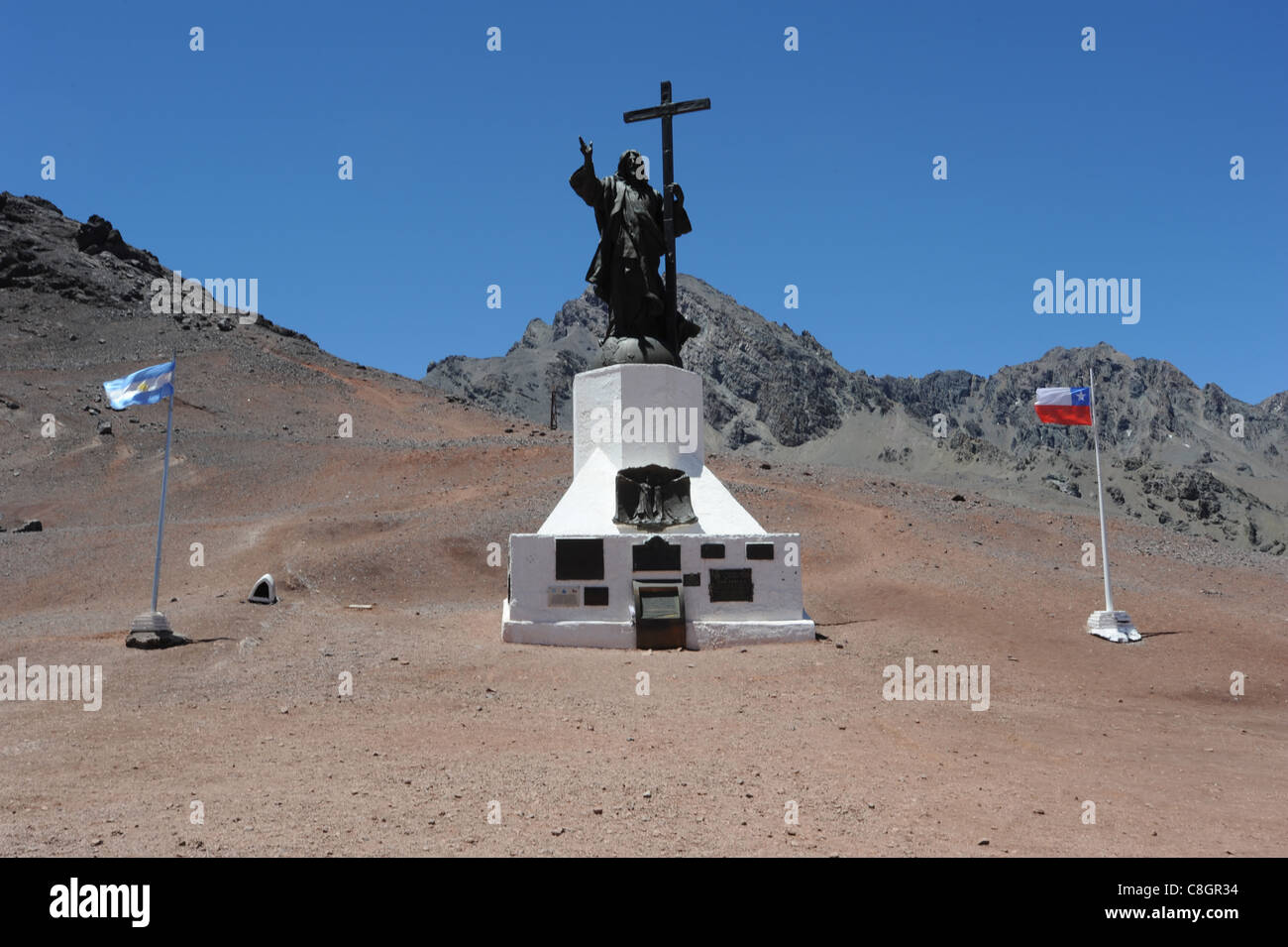 L'Argentine, l'Amérique du Sud, Cordillère des Andes, Mendoza, Christ, statue, Cristo redendor, montagnes Banque D'Images