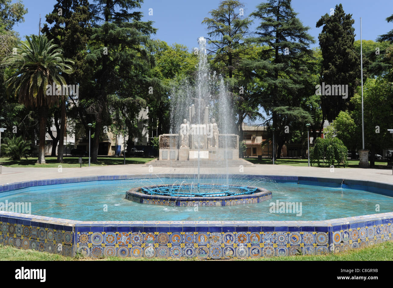 L'Argentine, l'Amérique du Sud, Mendoza, bien, fontaine, jets, fontaines, Banque D'Images