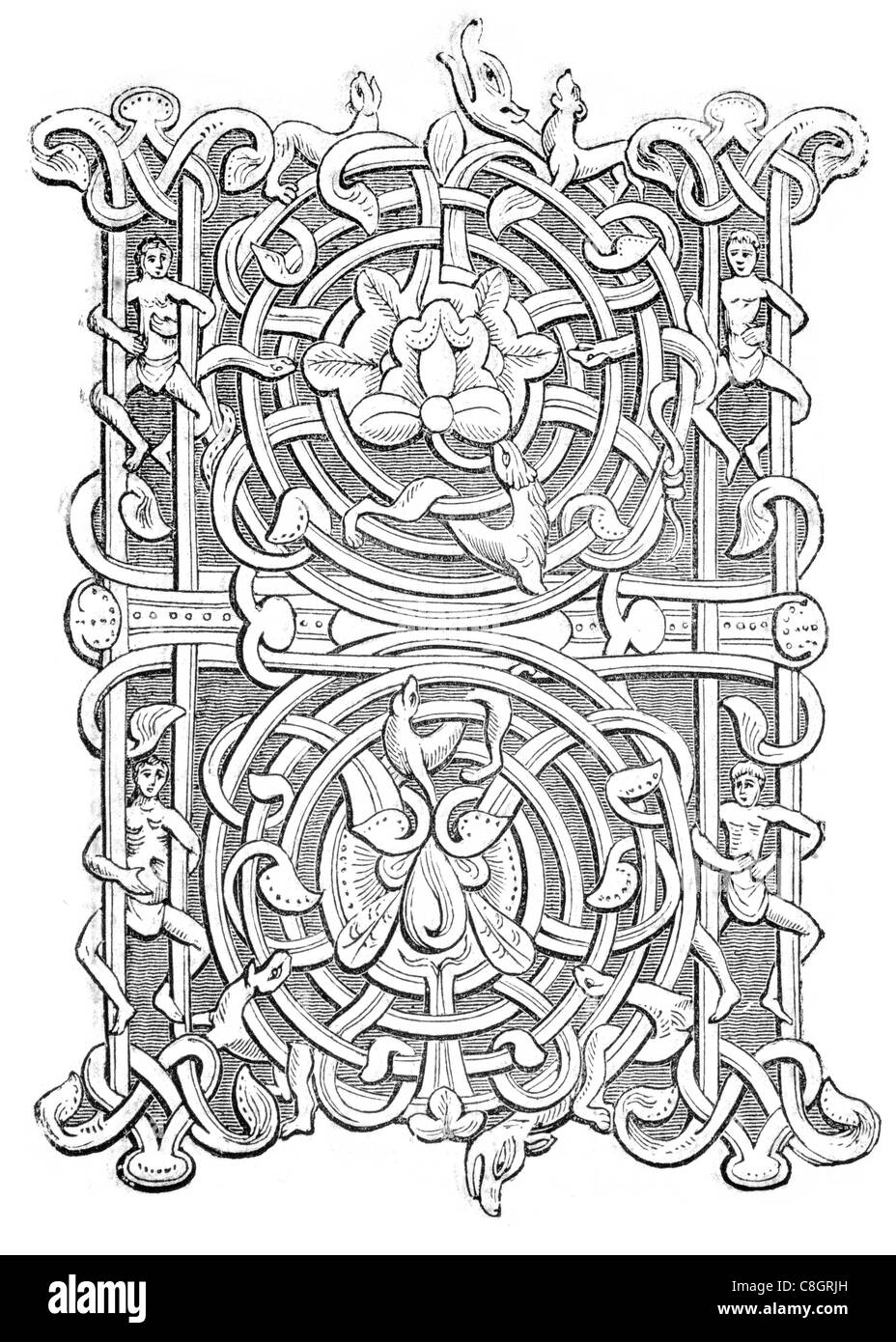Dessin ornemental anglo-saxon l'art hiberno-Saxon insulaire anglo-saxonne de style Banque D'Images