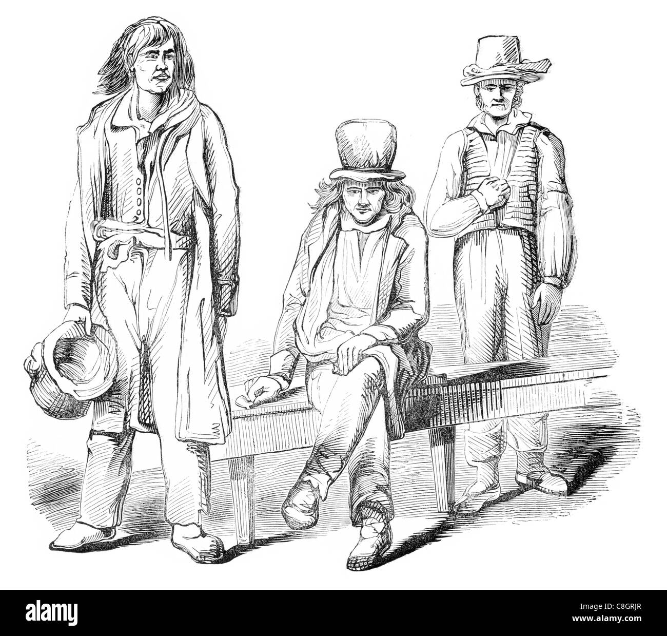 Voyageurs canadiens reliés au commerce des fourrures voyageurs voyageur costume fur hat trading trader marchand Banque D'Images
