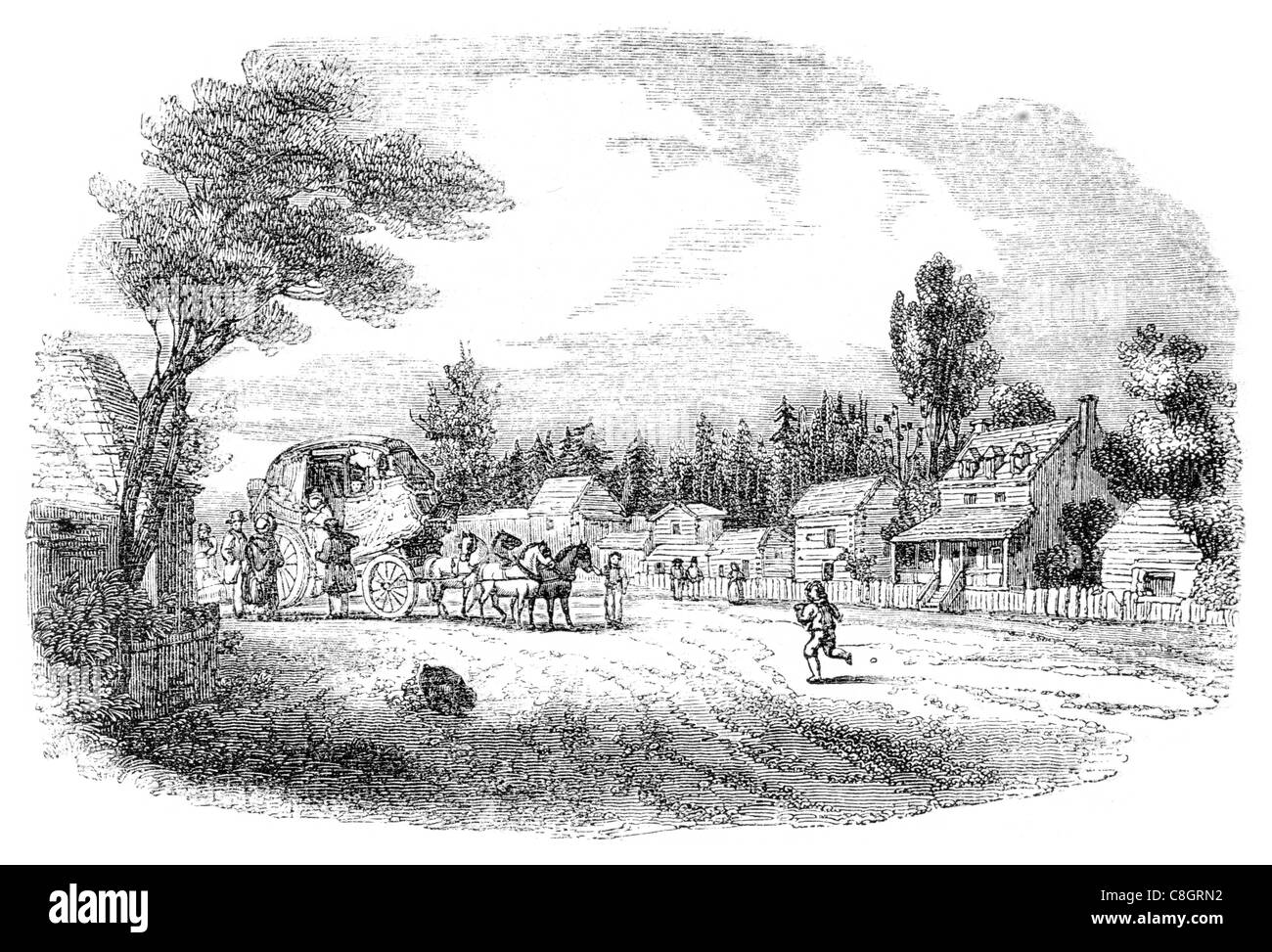 Canadian log home chambre journaux rustic log cabin cabane de chasse village ville prairie calèche Architecture colonie Banque D'Images