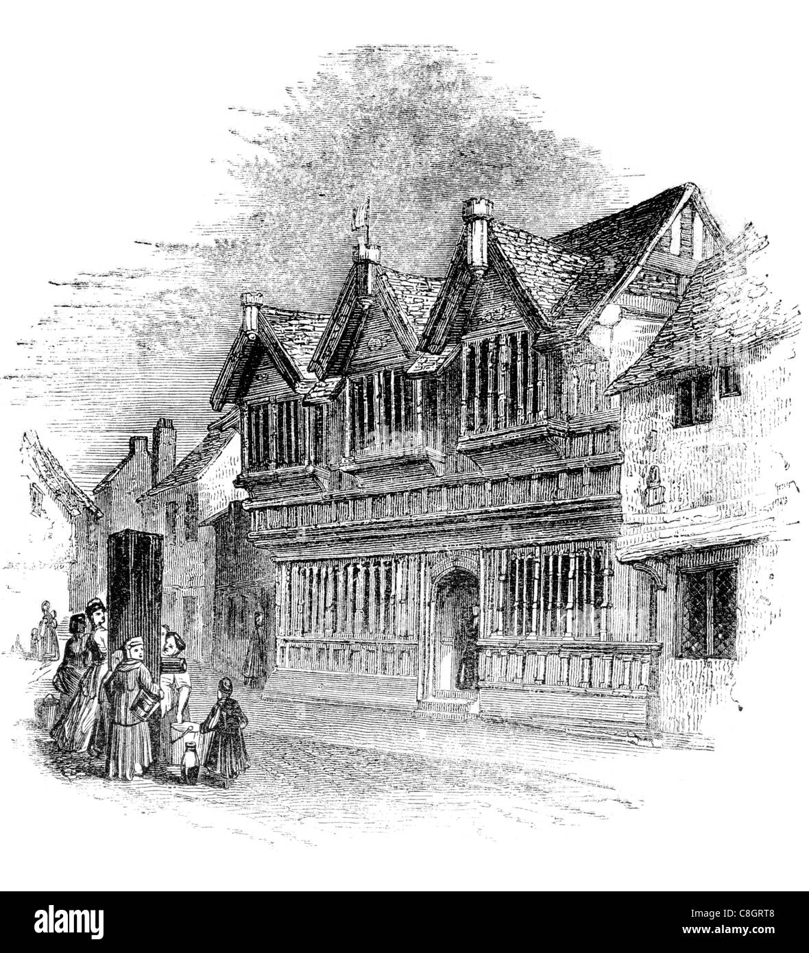 Maisons anciennes à pans de bois et colombages Coventry accueil chambre daub wattle street tavern pub fenêtre ancienne porte vitrée en verre Banque D'Images