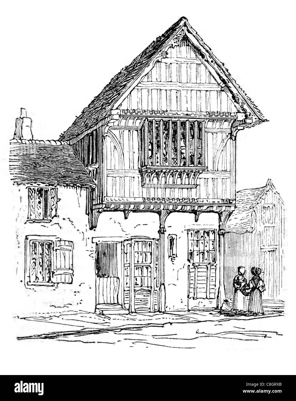 15e siècle à colombages de windows accueil bois chambre daub wattle street tavern pub fenêtre ancienne porte vitrée en verre Banque D'Images