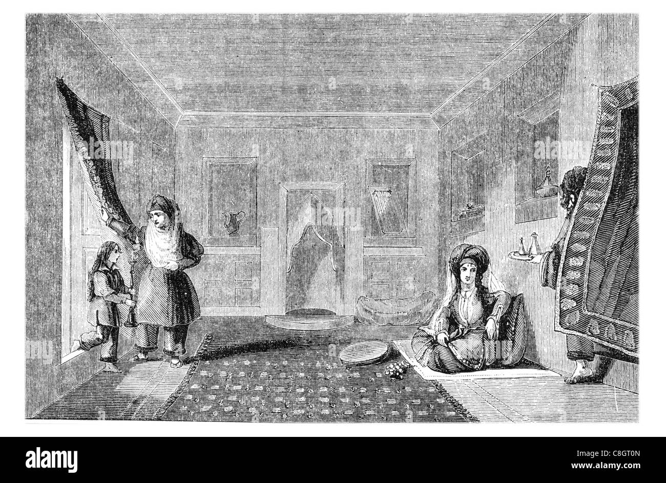 Rideau rideaux porte divan salon tapis persan salon tuyau d'opium se détendre détendue enfant adulte tapis femmes homme Banque D'Images