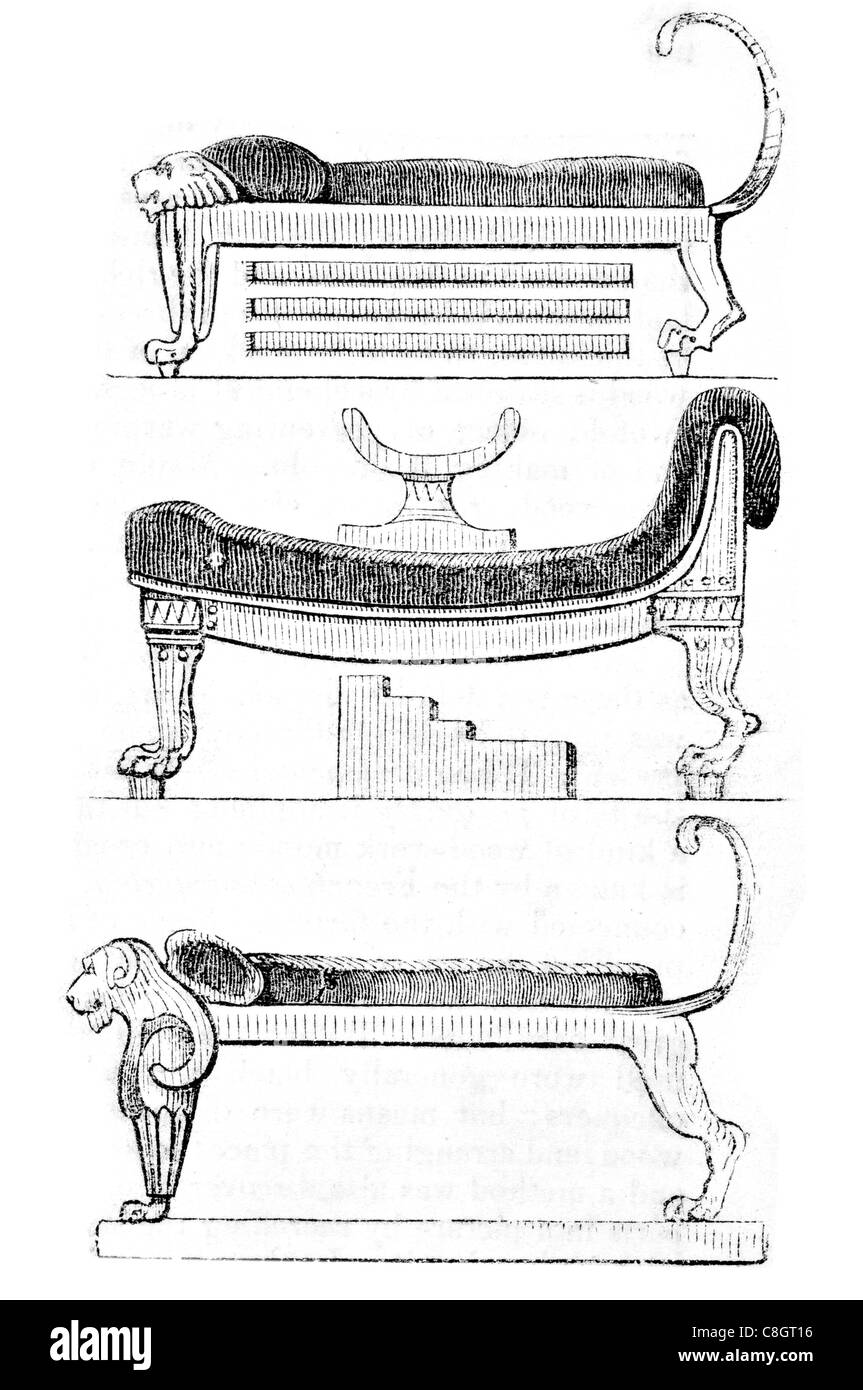 Divans de l'Égypte ancienne Égypte chaise longue table chaise tabouret étagère Meubles de chambre à coucher Banque D'Images