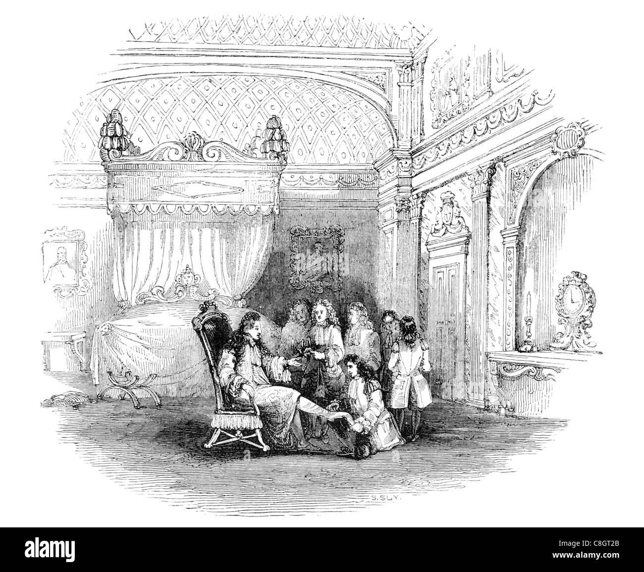 Meubles de chambre à coucher de Louis XIV king royal regal règle souveraine impérial potentat empereur tête couronnée monarch Banque D'Images