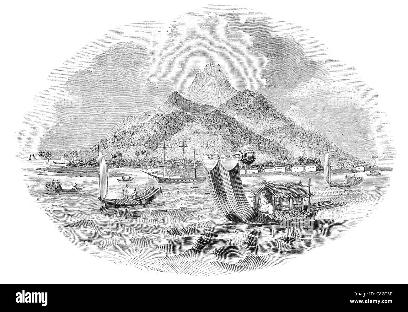 Canoës double de Tahiti ou Otaheite marin pêcheur pêche voile navires navire marin marine d'expédition des marchandises de fret maritime Banque D'Images