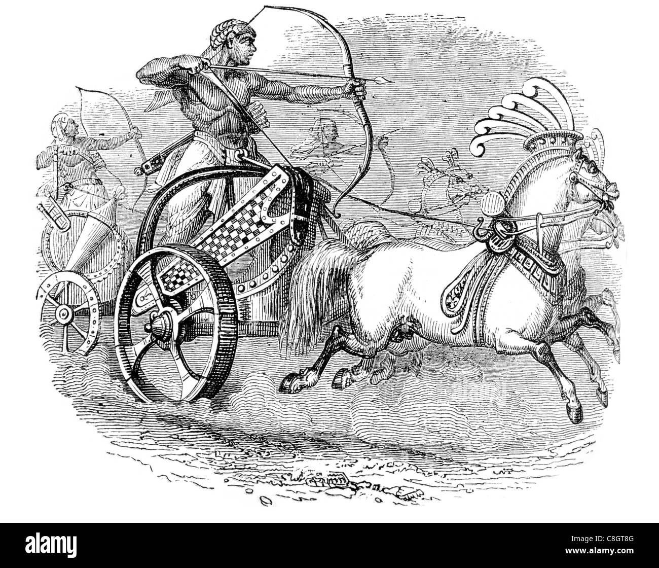 Des chars de l'Égypte ancienne chariotry char société force militaire du roi Hyksos Egypte exempte d'archer flèche bow guerre à cheval Banque D'Images