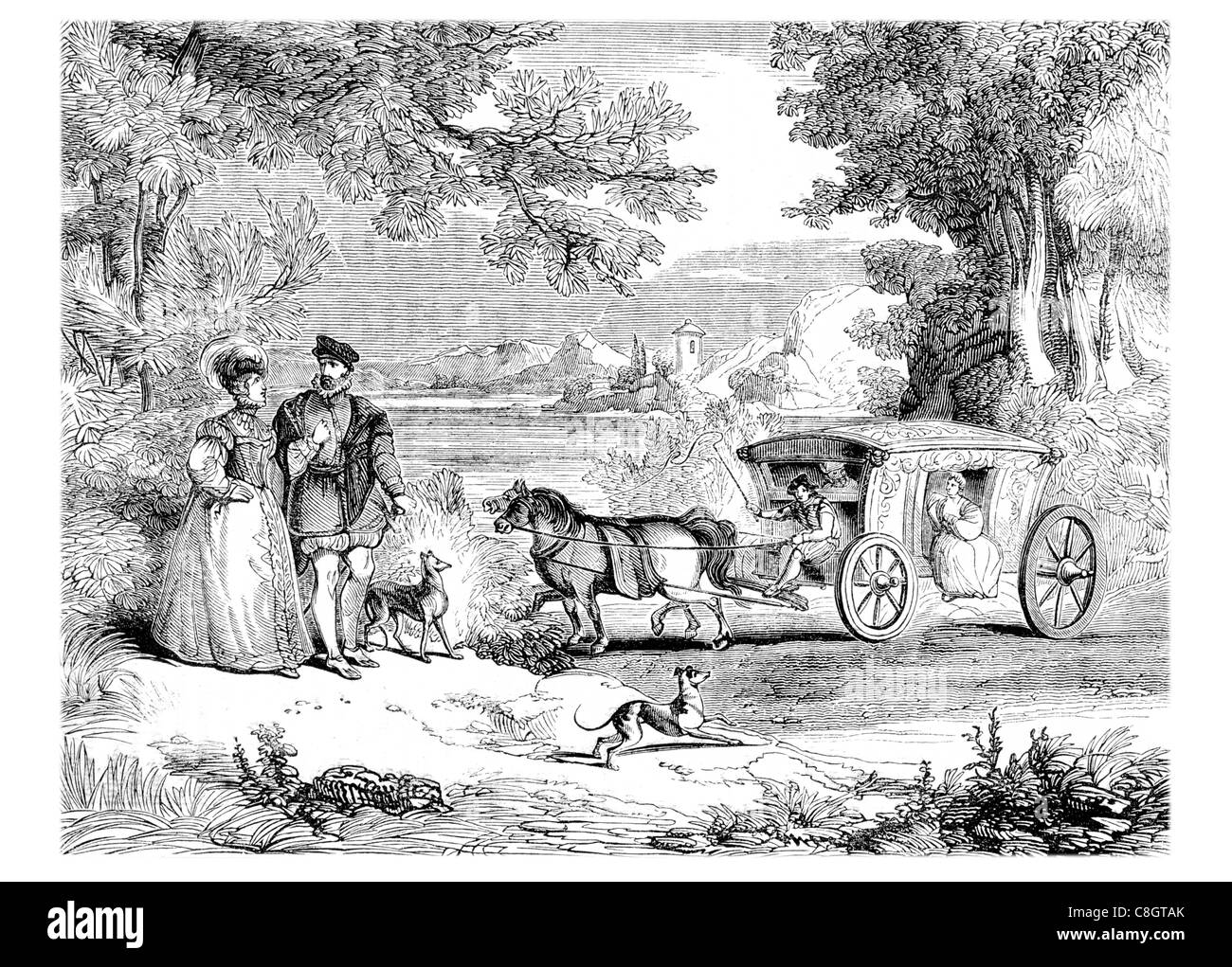 L'entraîneur italien 16e siècle char chariot chariot chariot diligence omnibus lampe lanterne ouvragée classique enfant poney Shetland Banque D'Images