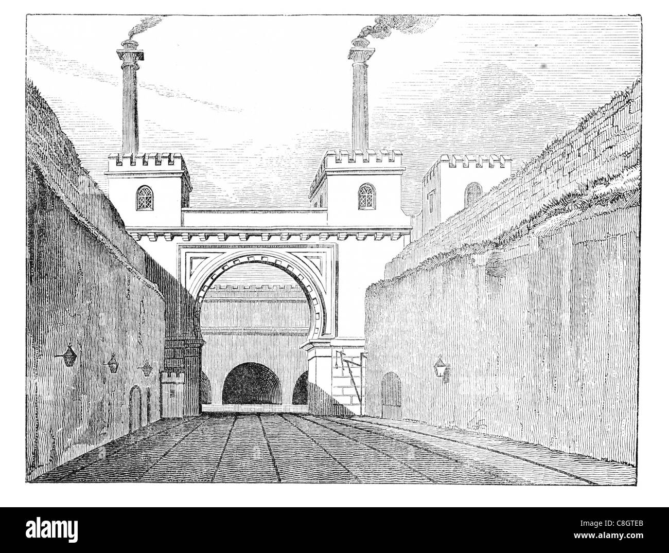 Arche mauresque Liverpool et Manchester Locomotive à vapeur cheminée chimney stack architecture Banque D'Images