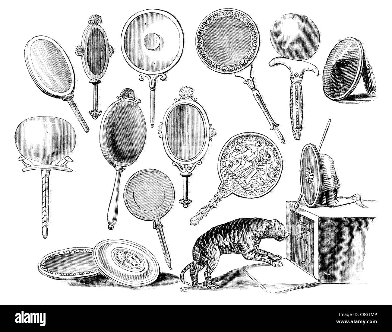 Vieux miroirs métalliques de cuivre métal spéculum antique tin reflective surface miroir optique télescope Banque D'Images