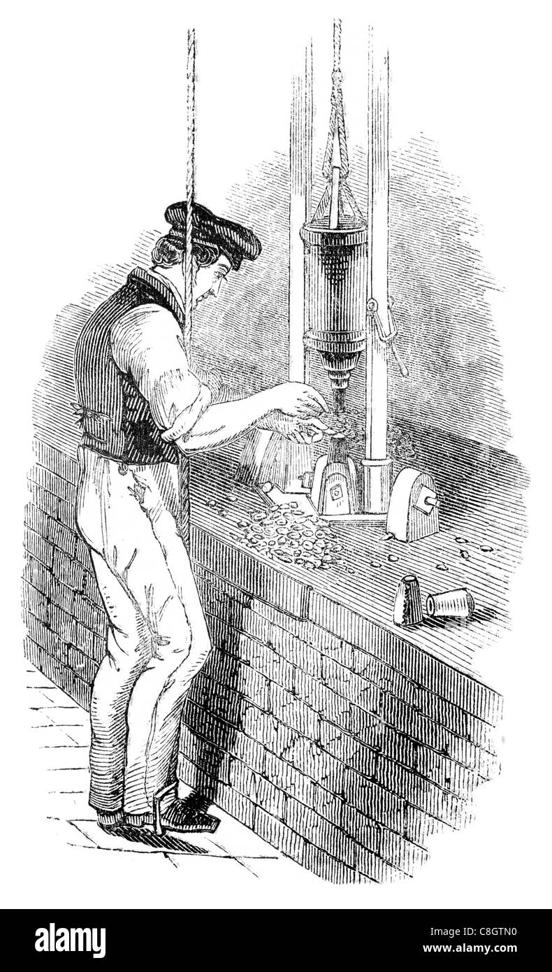 Bouton d'estampillage des vêtements de l'habillement industrie textile boutons design de mode artisanat atelier boutonnière ornement tissu Banque D'Images