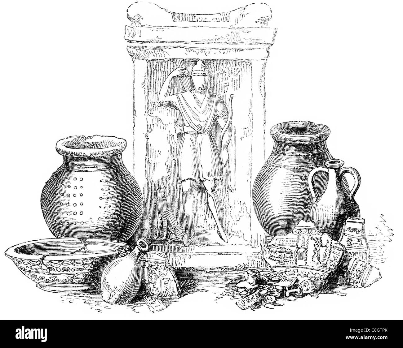 Des fragments de poterie romaine déterrés à Londres la vaisselle en céramique faïence objet décoratif argile kaolin ball créatrice de quartz Banque D'Images